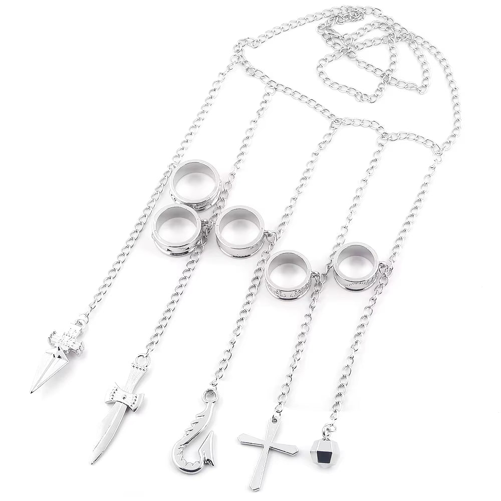 Hunter X Hunter Kurapika 5 Rings Chain Charms Bracelet Punk Hip Hop Vintage Cross Finger Chain Pendant for Women Men Jewelry