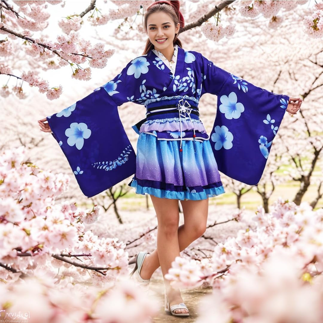 Japanese Yukata Kimono Costume Anime Cosplay Robe for Women Girls