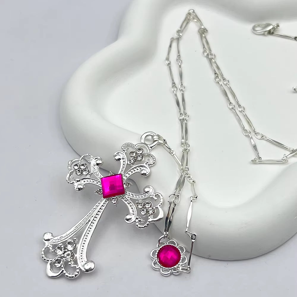 Anime DIABOLIK LOVERS Komori Yui Cosplay Necklace Gemstone Cross Pendant Chain Girl Jewelry Halloween Accessories