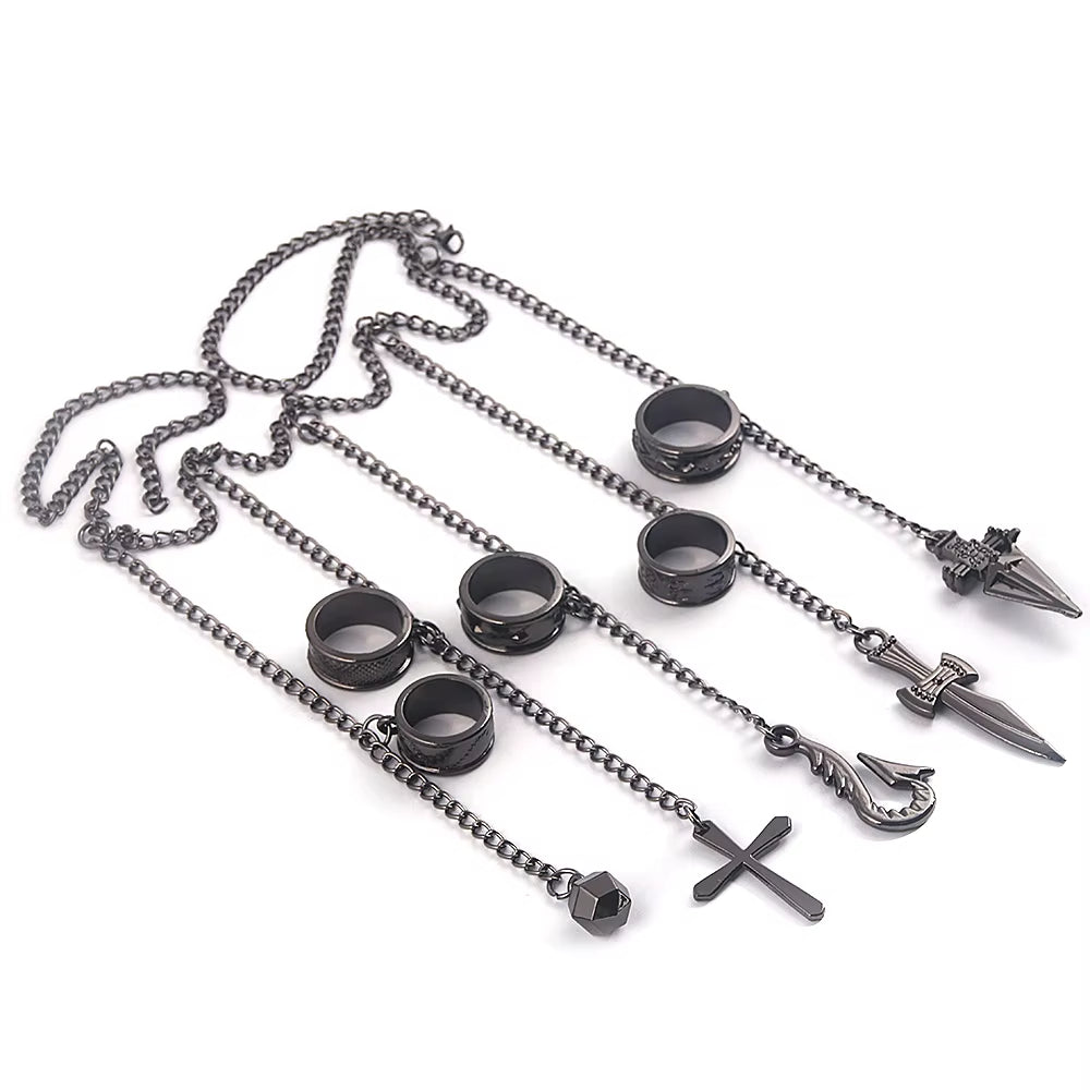 Hunter X Hunter Kurapika 5 Rings Chain Charms Bracelet Punk Hip Hop Vintage Cross Finger Chain Pendant for Women Men Jewelry