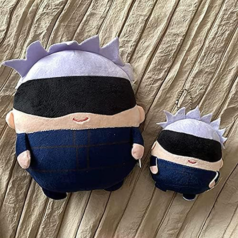 Anime Plush Doll Figures Gojo Satoru Yuji Itadori Soft Plushie Stuffed Toys Keychain round Cushion Pillow Cosplay Props Keyring (10Cm/3.94Inch, Gojo Satoru A)