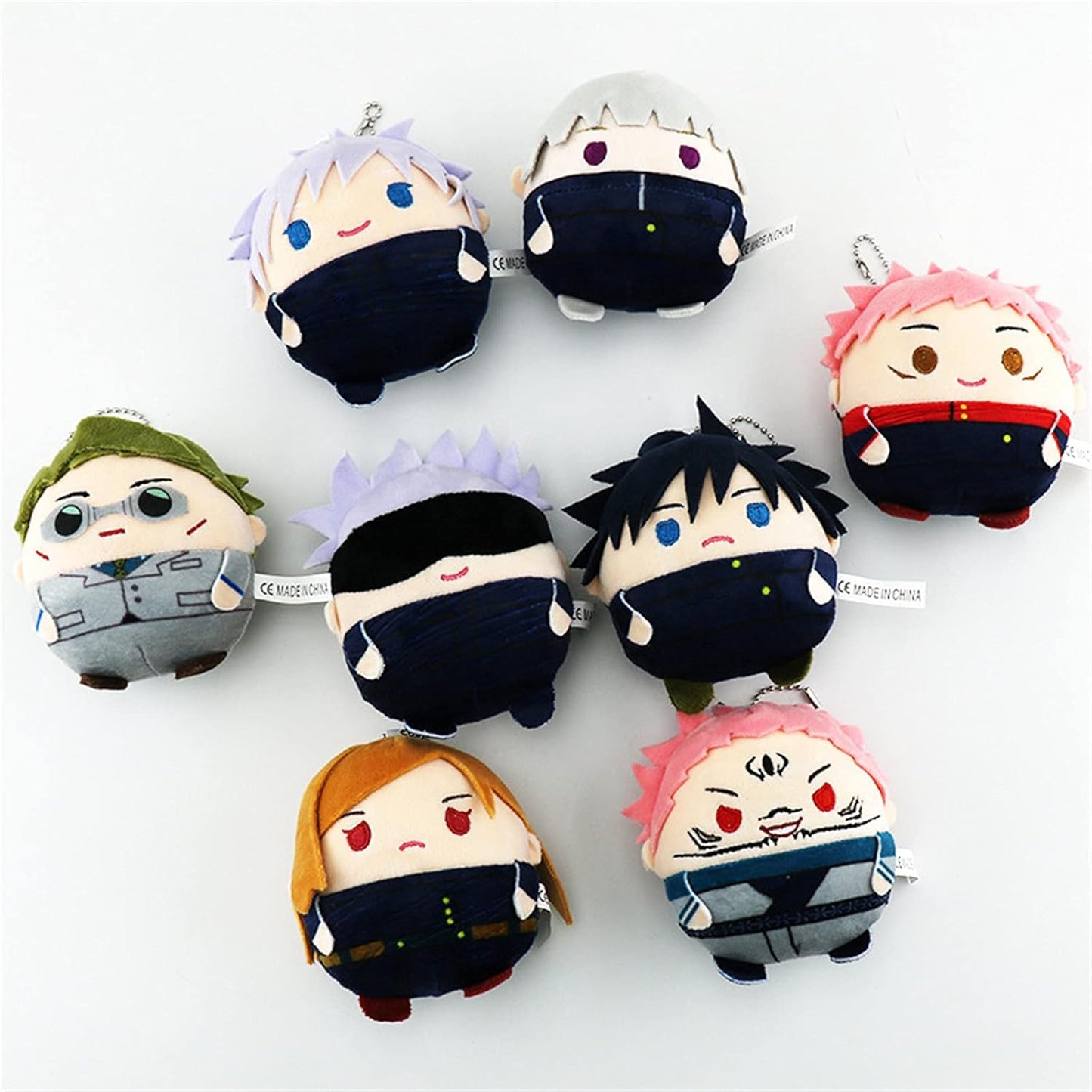 Anime Plush Doll Figures Gojo Satoru Yuji Itadori Soft Plushie Stuffed Toys Keychain round Cushion Pillow Cosplay Props Keyring (10Cm/3.94Inch, Gojo Satoru A)