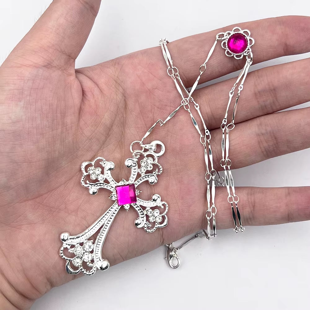 Anime DIABOLIK LOVERS Komori Yui Cosplay Necklace Gemstone Cross Pendant Chain Girl Jewelry Halloween Accessories