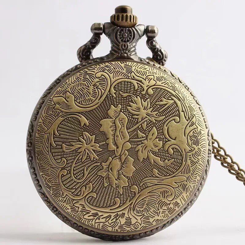 Antique Bronze Pirate Skulll Anime One Piece Quartz Pocket Watch Necklace WORKS!
