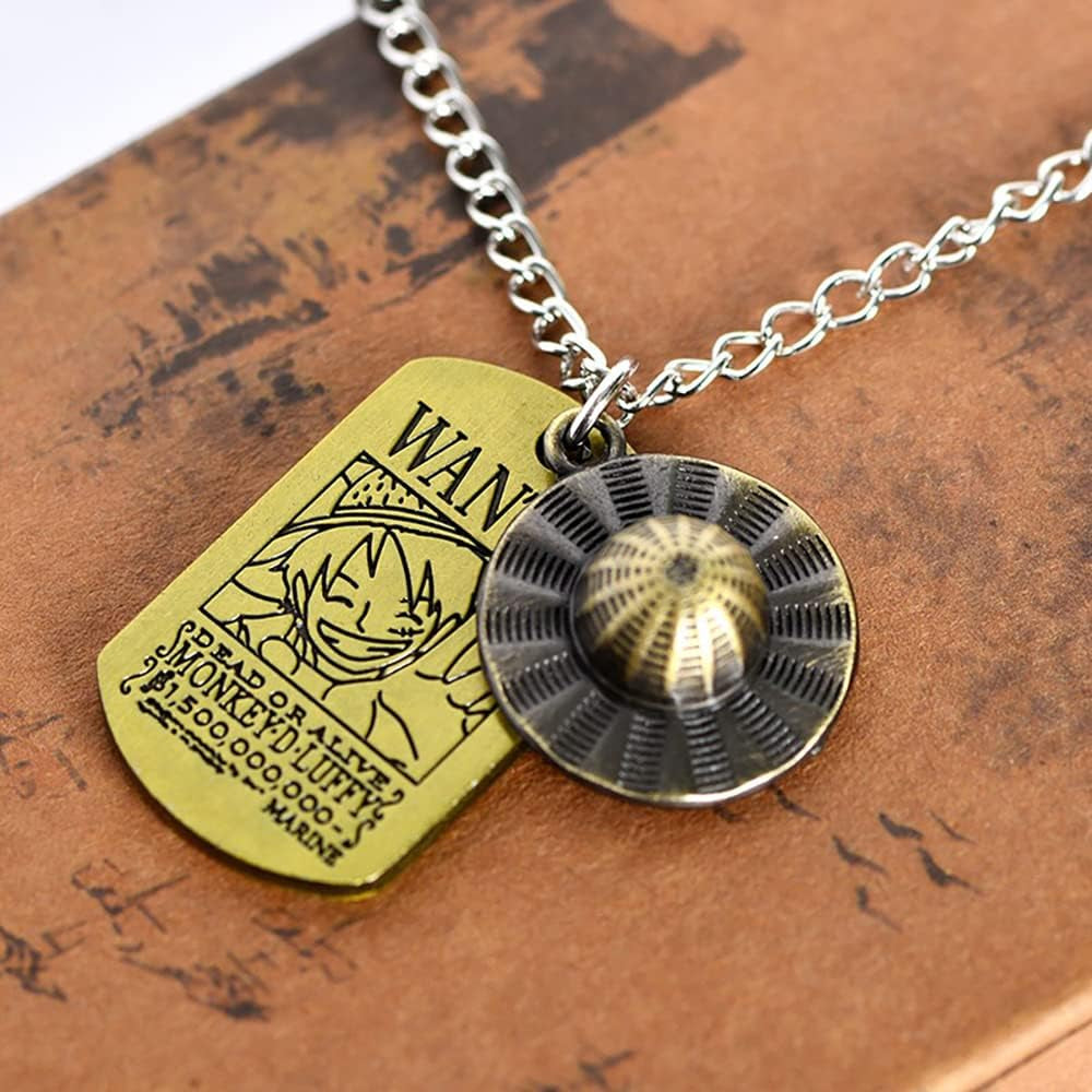 One Piece Anime Necklace Luffy 1.5 Billion Wanted Pendant Anime Accessories Luffy Straw Hat Pirates Rope Chain for Men Boys