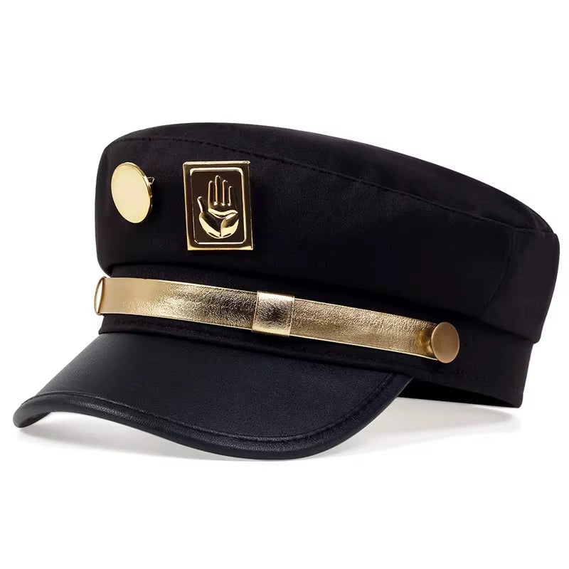Anime Jojo'S Bizarre Adventure Kujo Jotaro Cosplay Cap Unisex Adult Metal Badge Hat Prop