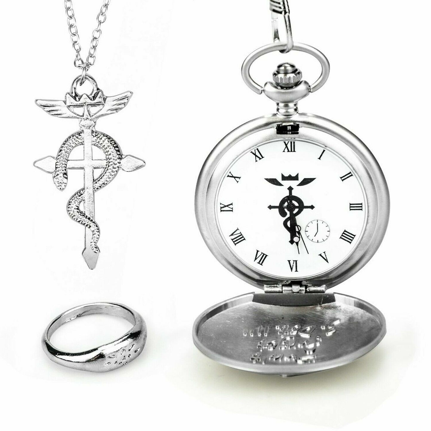 Full Metal Alchemist Pocket Watch Necklace Ring Edward Elric Anime Cosplay Gift