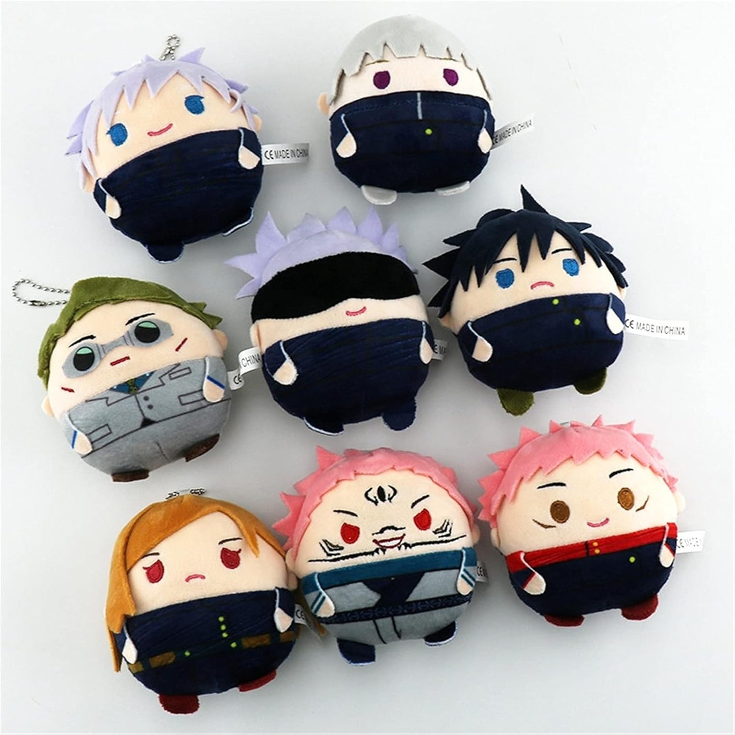 Anime Plush Doll Figures Gojo Satoru Yuji Itadori Soft Plushie Stuffed Toys Keychain round Cushion Pillow Cosplay Props Keyring (10Cm/3.94Inch, Gojo Satoru A)