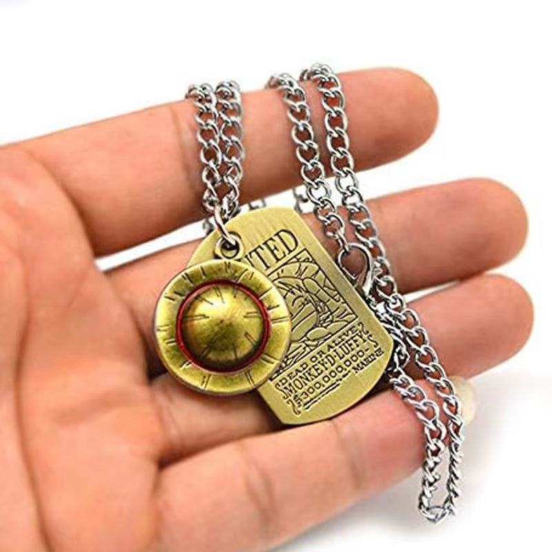 Anime One Piece Luffy Skeleton the Straw Hat Pirates Rope Chain Pendant Necklace Cap Cosplay for Boys Men