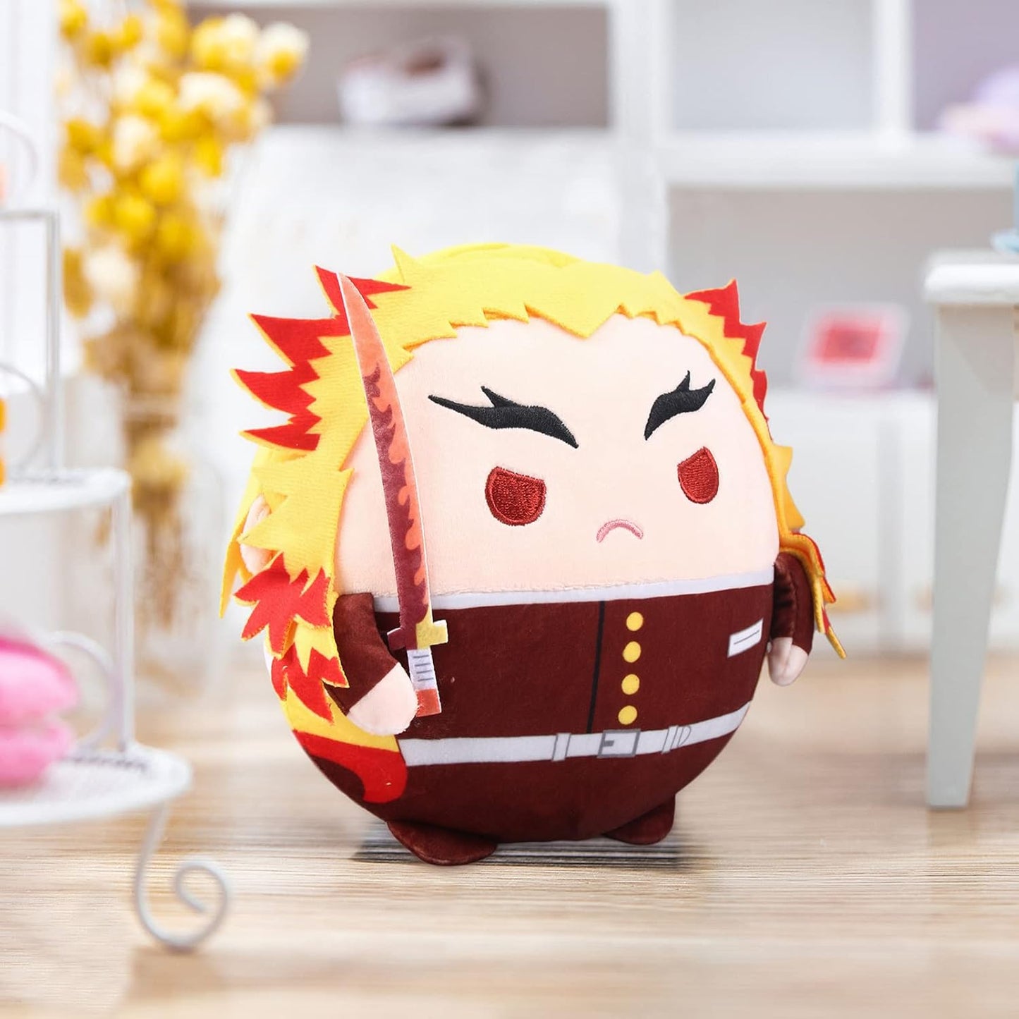 Anime Plush Doll Toy Tanjirou Nezuko Stuffed Plushie Figures Keychain Decoration Kids Gifts Halloween Cosplay Props (Rengoku Kyoujurou, 20Cm/7.87Inch)