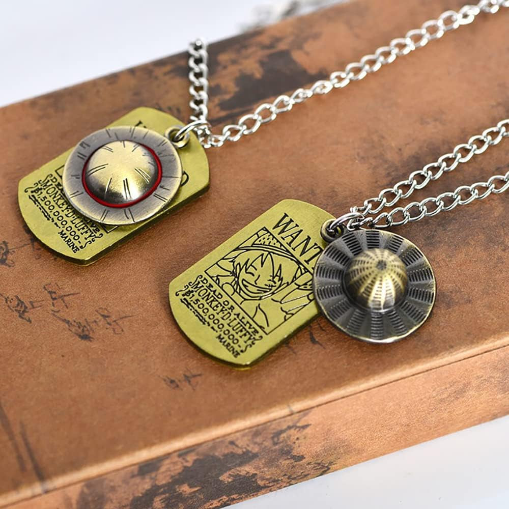 One Piece Anime Necklace Luffy 1.5 Billion Wanted Pendant Anime Accessories Luffy Straw Hat Pirates Rope Chain for Men Boys