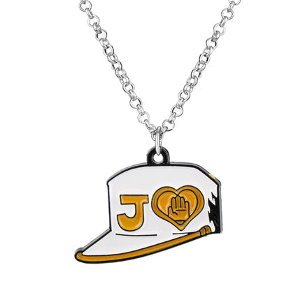 Anime JOJOS BIZARRE ADVENTURE Keyring Necklace Kujo Jotaro Hat Cap Shovel Rope Chain Pendant Metal Higashikata Josuke Jewelry