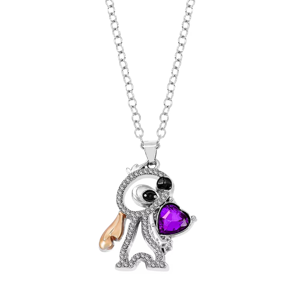 Lilo & Stitch Heart Rhinestone Necklace for Girls Anime Charms Pendant Fashion Jewelry Aesthetic Accessory Birthday Gift