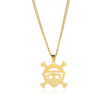 Stainless Steel Necklaces Anime Cartoon Skeleton Face Chain Fashion Choker Goth Necklace for Men Fans Jewelry Gifts One Piece