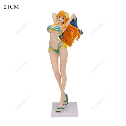 Hot Sale One Piece Nami Figures Anime Girl'S on Vacation Beach Nami Red Green Collection Figurine Toy PVC Standing Ornament Doll