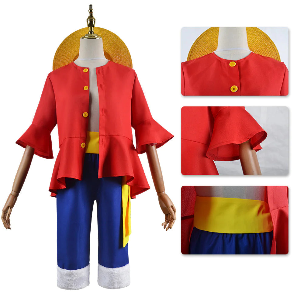 Luffy Cosplay Costume with Straw Hat and Accessories