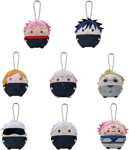 Anime Plush Doll Figures Gojo Satoru Yuji Itadori Soft Plushie Stuffed Toys Keychain round Cushion Pillow Cosplay Props Keyring (10Cm/3.94Inch, Gojo Satoru A)