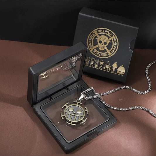 New Anime One Piece Luffy Necklace Men and Women Straw Hat Ace around Metal Pendant Luo Logo Sweater Chain Birthday Gift
