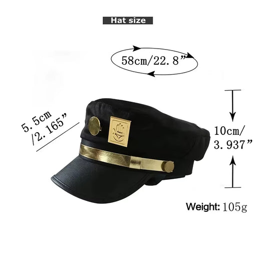 Anime Jojo'S Bizarre Adventure Kujo Jotaro Cosplay Cap Unisex Adult Metal Badge Hat Prop