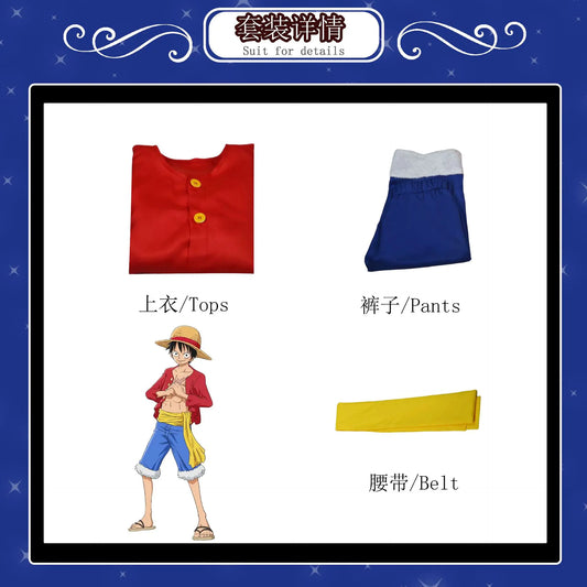 Luffy Cosplay Costume with Straw Hat and Accessories
