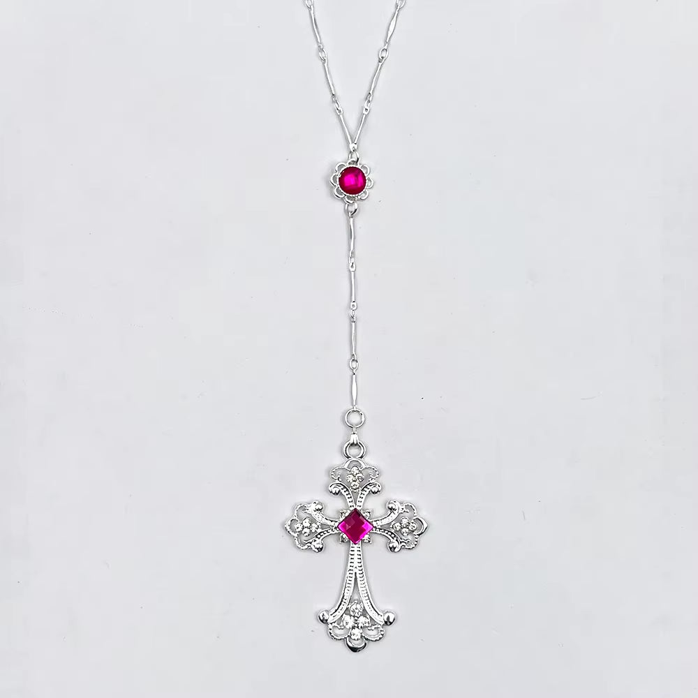 Anime DIABOLIK LOVERS Komori Yui Cosplay Necklace Gemstone Cross Pendant Chain Girl Jewelry Halloween Accessories