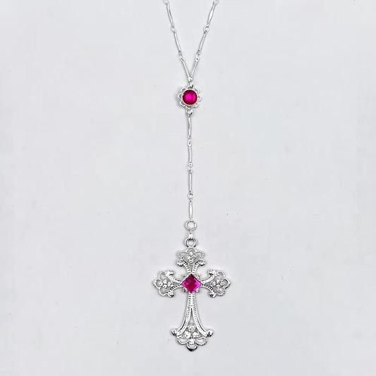 Anime DIABOLIK LOVERS Komori Yui Cosplay Necklace Gemstone Cross Pendant Chain Girl Jewelry Halloween Accessories