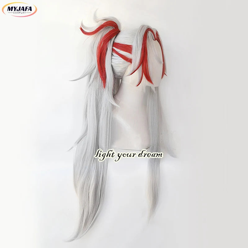 Yone Cosplay Wig Heartsteel Cosplay Wigs Game LOL Cosplay White Red Ponytail Heat Resistant Synthetic Hair Wigs + Wig Cap