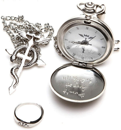 Full Metal Alchemist Pocket Watch Necklace Ring Edward Elric Anime Cosplay Gift