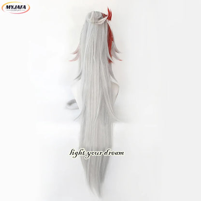 Yone Cosplay Wig Heartsteel Cosplay Wigs Game LOL Cosplay White Red Ponytail Heat Resistant Synthetic Hair Wigs + Wig Cap