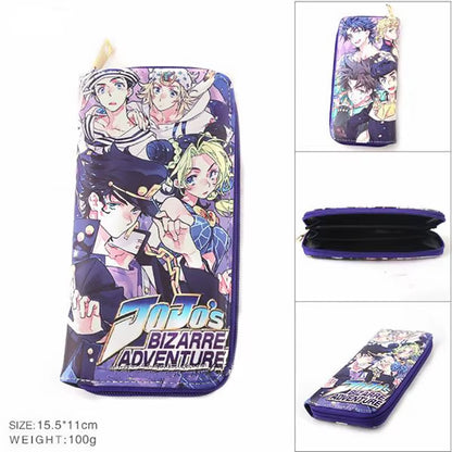 Anime Jojo Bizarre Adventure Khaki Men'S Bifold PU Synthetic Wallet Cool Kujo Jotaro Coin Purse Money Clip