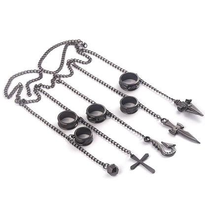 Hunter X Hunter Kurapika 5 Rings Chain Charms Bracelet Punk Hip Hop Vintage Cross Finger Chain Pendant for Women Men Jewelry
