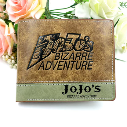 Anime Jojo Bizarre Adventure Khaki Men'S Bifold PU Synthetic Wallet Cool Kujo Jotaro Coin Purse Money Clip