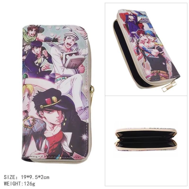 Anime Jojo Bizarre Adventure Khaki Men'S Bifold PU Synthetic Wallet Cool Kujo Jotaro Coin Purse Money Clip