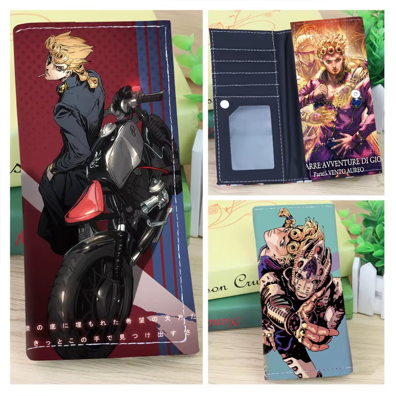 Anime Jojo Bizarre Adventure Khaki Men'S Bifold PU Synthetic Wallet Cool Kujo Jotaro Coin Purse Money Clip