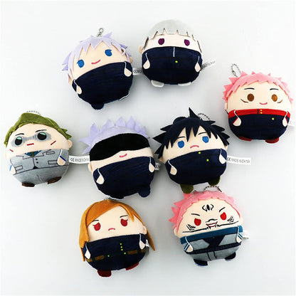 Anime Plush Doll Figures Gojo Satoru Yuji Itadori Soft Plushie Stuffed Toys Keychain round Cushion Pillow Cosplay Props Keyring (10Cm/3.94Inch, Gojo Satoru A)