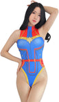 Women'S One-Piece High Cut Superhero Cosplay Leotard Bodysuit Teddy Lingerie Set - Captain