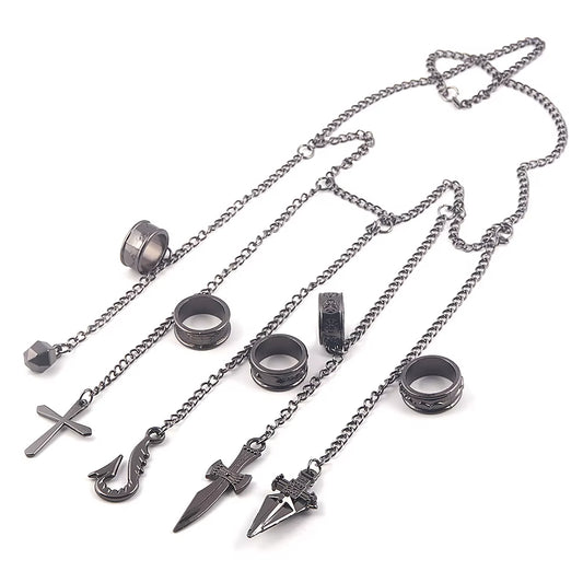 Anime Hunter X Hunter Kurapika Chain Rings Women Men Cosplay 1:1 Metal Pendant Clothing Accessories Jewelry Props