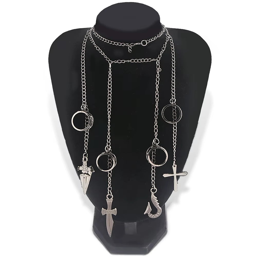 Hunter X Hunter Kurapika 5 Rings Chain Charms Bracelet Punk Hip Hop Vintage Cross Finger Chain Pendant for Women Men Jewelry