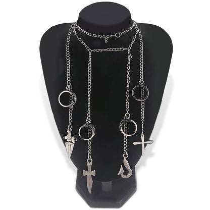 Hunter X Hunter Kurapika 5 Rings Chain Charms Bracelet Punk Hip Hop Vintage Cross Finger Chain Pendant for Women Men Jewelry