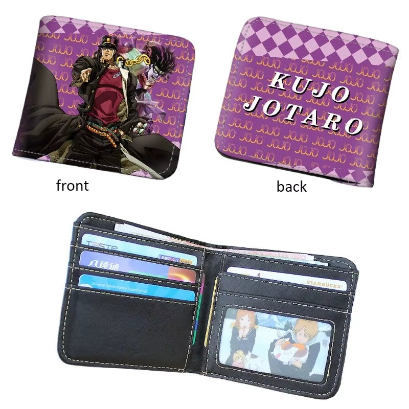 Anime Jojo Bizarre Adventure Khaki Men'S Bifold PU Synthetic Wallet Cool Kujo Jotaro Coin Purse Money Clip