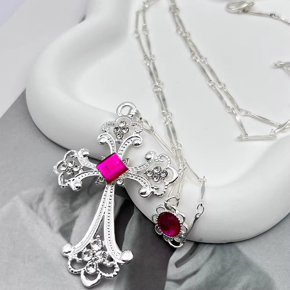 Anime DIABOLIK LOVERS Komori Yui Cosplay Necklace Gemstone Cross Pendant Chain Girl Jewelry Halloween Accessories