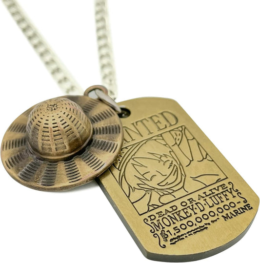 One Piece Anime Necklace Luffy 1.5 Billion Wanted Pendant Anime Accessories Luffy Straw Hat Pirates Rope Chain for Men Boys