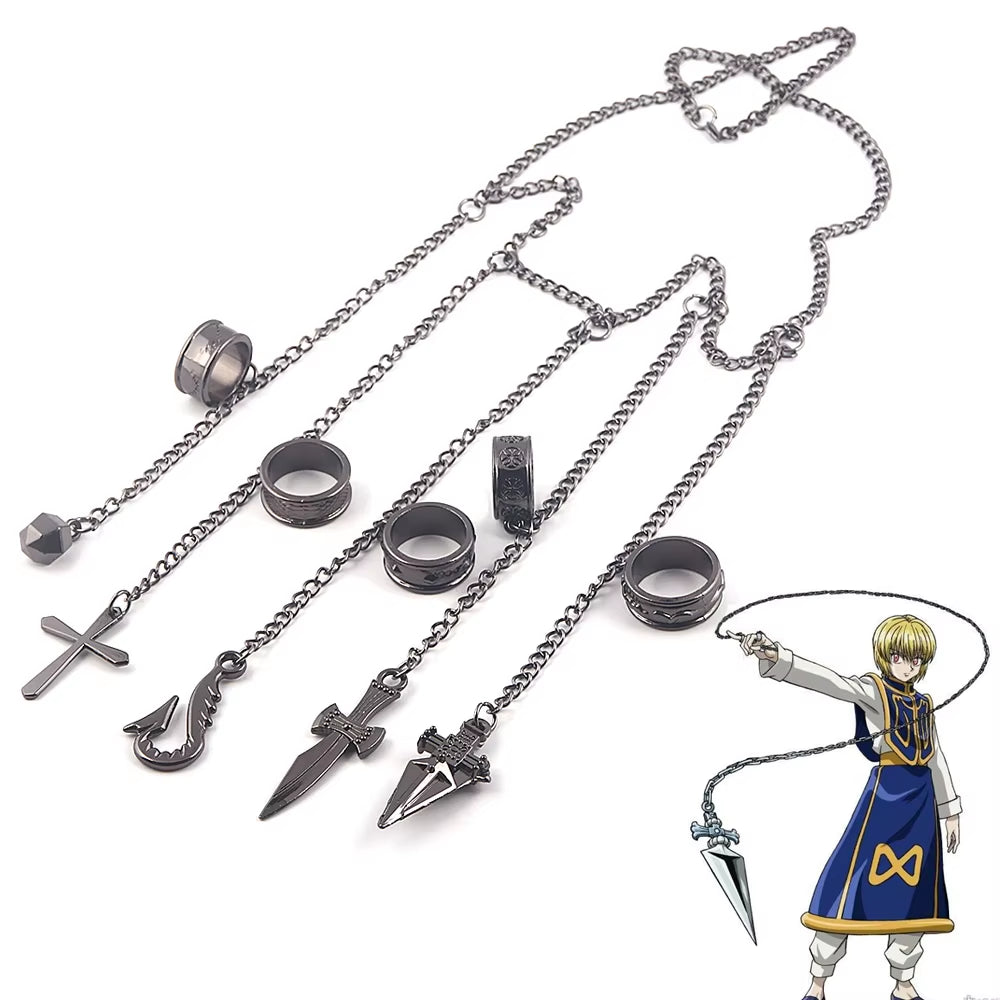 Hunter X Hunter Kurapika 5 Rings Chain Charms Bracelet Punk Hip Hop Vintage Cross Finger Chain Pendant for Women Men Jewelry