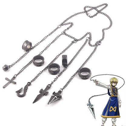 Hunter X Hunter Kurapika 5 Rings Chain Charms Bracelet Punk Hip Hop Vintage Cross Finger Chain Pendant for Women Men Jewelry