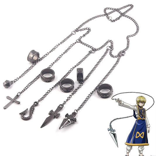 Hunter X Hunter Kurapika 5 Rings Chain Charms Bracelet Punk Hip Hop Vintage Cross Finger Chain Pendant for Women Men Jewelry