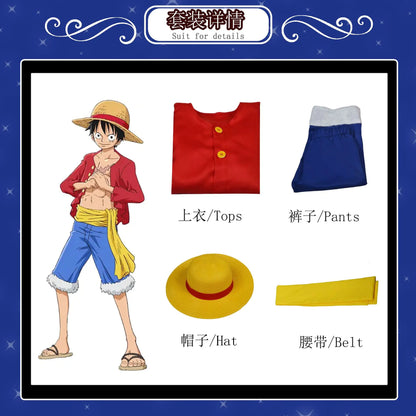 Luffy Cosplay Costume with Straw Hat and Accessories