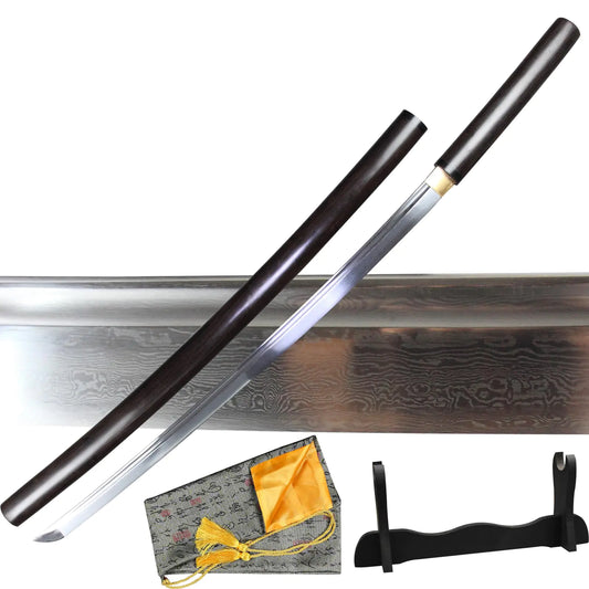 Shirasaya Katana Sword Real Ebony Wood Damascus steell Full Tang Sharp Handmade Samurai Sword