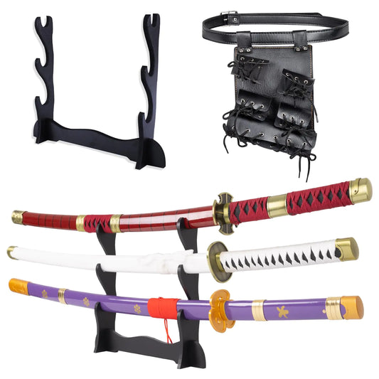 Adust Carbon Steel Zoro Sword Anime Sword 41 inch Overall Japanese Katana Samurai Sword with Display Stand & Cosplay Belt