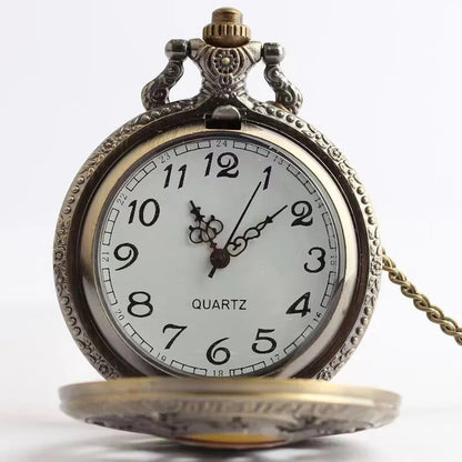 Antique Bronze Pirate Skulll Anime One Piece Quartz Pocket Watch Necklace WORKS!