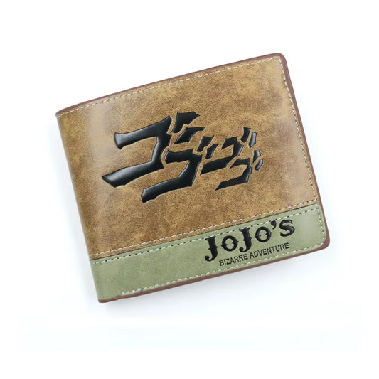 Anime Jojo Bizarre Adventure Khaki Men'S Bifold PU Synthetic Wallet Cool Kujo Jotaro Coin Purse Money Clip